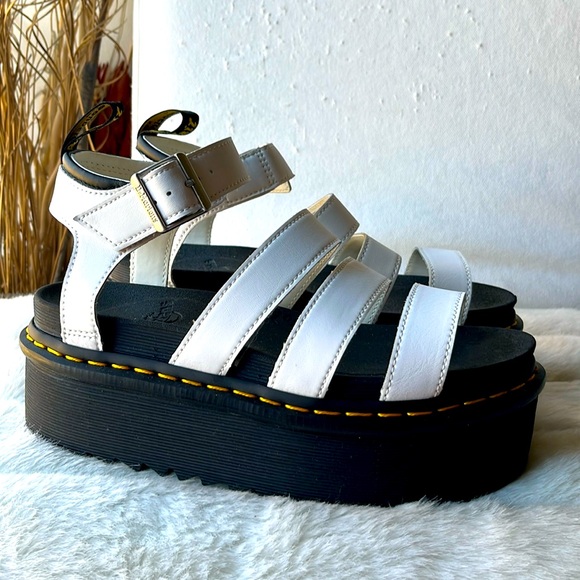 Dr Martens Blaire Quad Hydro White Leather Platform Sandals - Picture 3 of 12